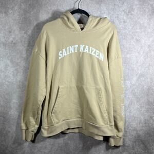 Saint Kaizen Hoodie Sweatshirt Mens Size 2XL Tan Bible Verses Logo Graphic Print